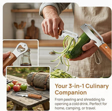 3-in-1 Wood Handle Peeler | Ultra-Sharp Blade + Scallion Shredder + Bottle Opener