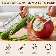 3-in-1 Wood Handle Peeler | Ultra-Sharp Blade + Scallion Shredder + Bottle Opener